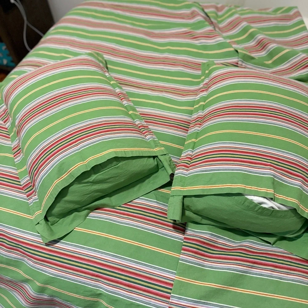 Pottery Barn Newport Stripe Full Queen Duvet Cover & Pair Matching Shams